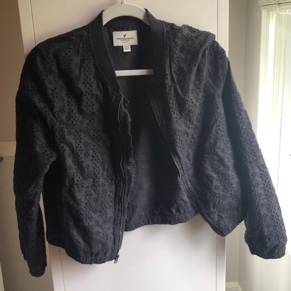 bomber jacket with flower detailing